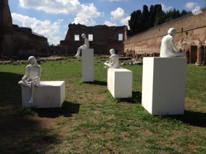 Marisa Albanese, mixed media, "Preparing for Combat" (all 4 figures), white bronze and steel