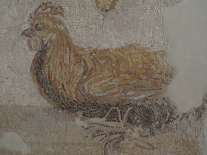 Detail, Rooster mosaic, Archaeological Museum, Agrigento