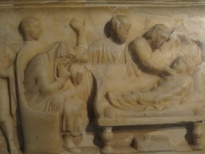 Detail, sarcophagus for child, marble, Roman era