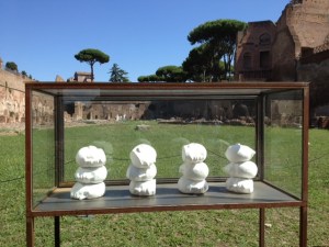 Nino Longobardi, "Coro" (one of 4 vitrines), gesso and clay, 2013