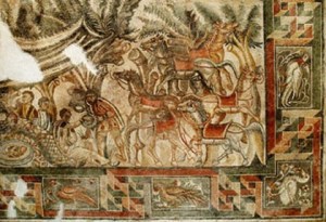 Scenes of daily life, Villa Tellaro, 4th century BCE, mosaic