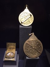 Astrolabe (to identify East), brass and steel compasses from Iran, 12th century