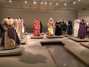 The central platform of the exhibit included dresses for women and robes for men from throughout the world worn in Jewish communities.