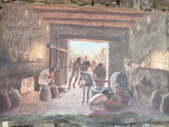 Wall painting demonstrating the oil production.