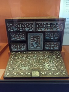 Chest for writing utensils 11th century decorated with hunting scenes.