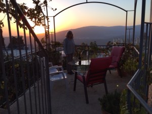Sunset in Tzfat on the balcony surrounded by grapevines and a great bottle of red wine!