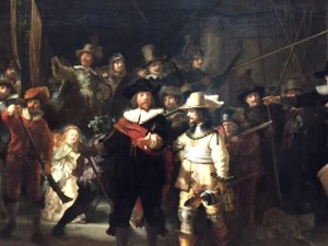This painting was called the "Night Watch" because it was so dark from years of dirt that some of the figures completely disappeared. One thing I never noticed before is how the foreshortened hand of the Captain that is coming out towards us casts a shadow on the yellow jacket of the figure next to him. Also notice the foreshortened spear. The blue tassle close to the point has very thick paint that really gives the feeling of ropes.