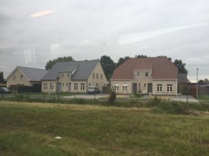 Crossing the border into Belgium a distinct difference in architecture, a lighter colored brick and buildings not so tall.  Belgium is about the same size as Holland but has fewer people so they have more space.