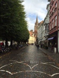 One of the first squares you come to upon entering the old part of Bruges (St. Stevinplein)