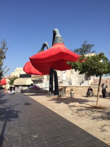 Outside the market a little Urban Art installation. Could not find the name of the artist but these red parachute figures blow up and then deflate.
