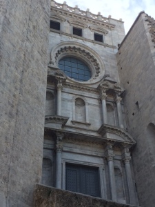 Facade of St. Feliu which shows elements of Baroque style but quite simplified compared to other churches of the time.