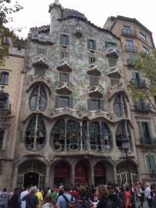 The third building is Casa Batllo by Antoni Gaudi has the most unusual facade with its undulating natural forms.  It is a renovation of a previously existing building and the renovation was done in 1906.