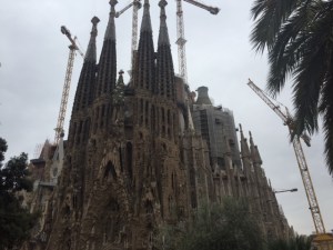 The darker stone that you see is the older portions of the building and the lighter colored stone is the newer portion. 