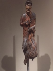 This John the Baptist has been studied with sophisticated spectrometry to determine what the paint pigments are and created a simulation of the bright colors it would have been in the 12th century.