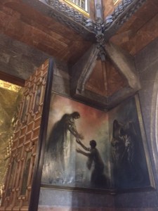 Each of the four walls had paintings especially made to fit the curve of the wall.