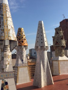 The hallmark chimney tops in Gaudi's fanciful style.