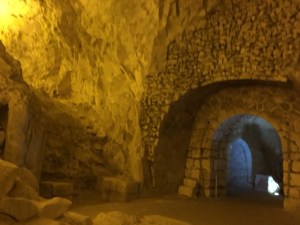 This gives you a sense of the open space that we found with stacked plastic chairs. Because Rabbi Judah Ha'Nasi is buried here (his actual tomb was not accessible) people sometimes come here to pray or mark life cycle events such as weddings or bar mitzvahs (coming of age ceremonies) in the Jewish tradition.