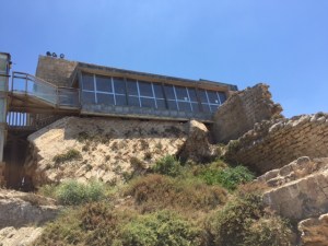 Walls of the ancient tower at Caesarea that guided sailors into the harbor at night now a bistro.