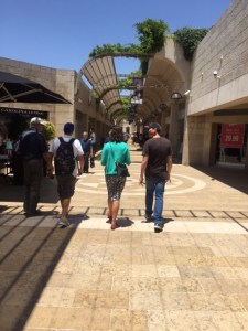 As we leave the city and return back to the "modern" Jerusalem we immediately encounter a shopping mall called Mamila designed by the Israeli architect Moshe Safdie.  It's a stark contrast to where we have just been.
