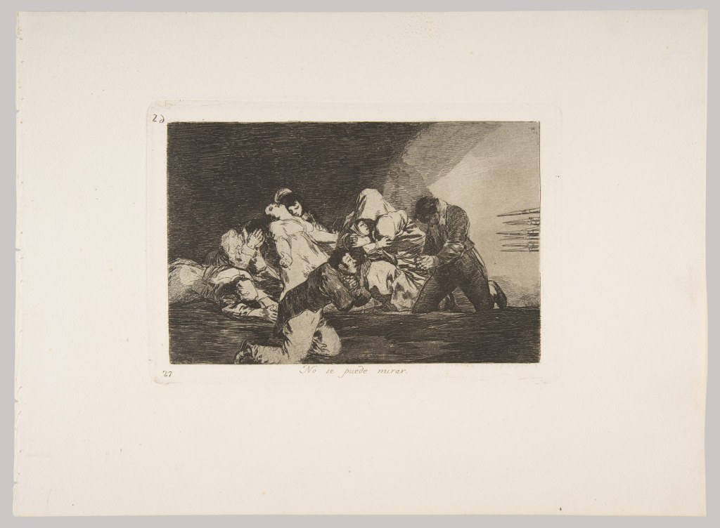 Goya, "One Can't Look", etching, roulette, and aquatint, 1810